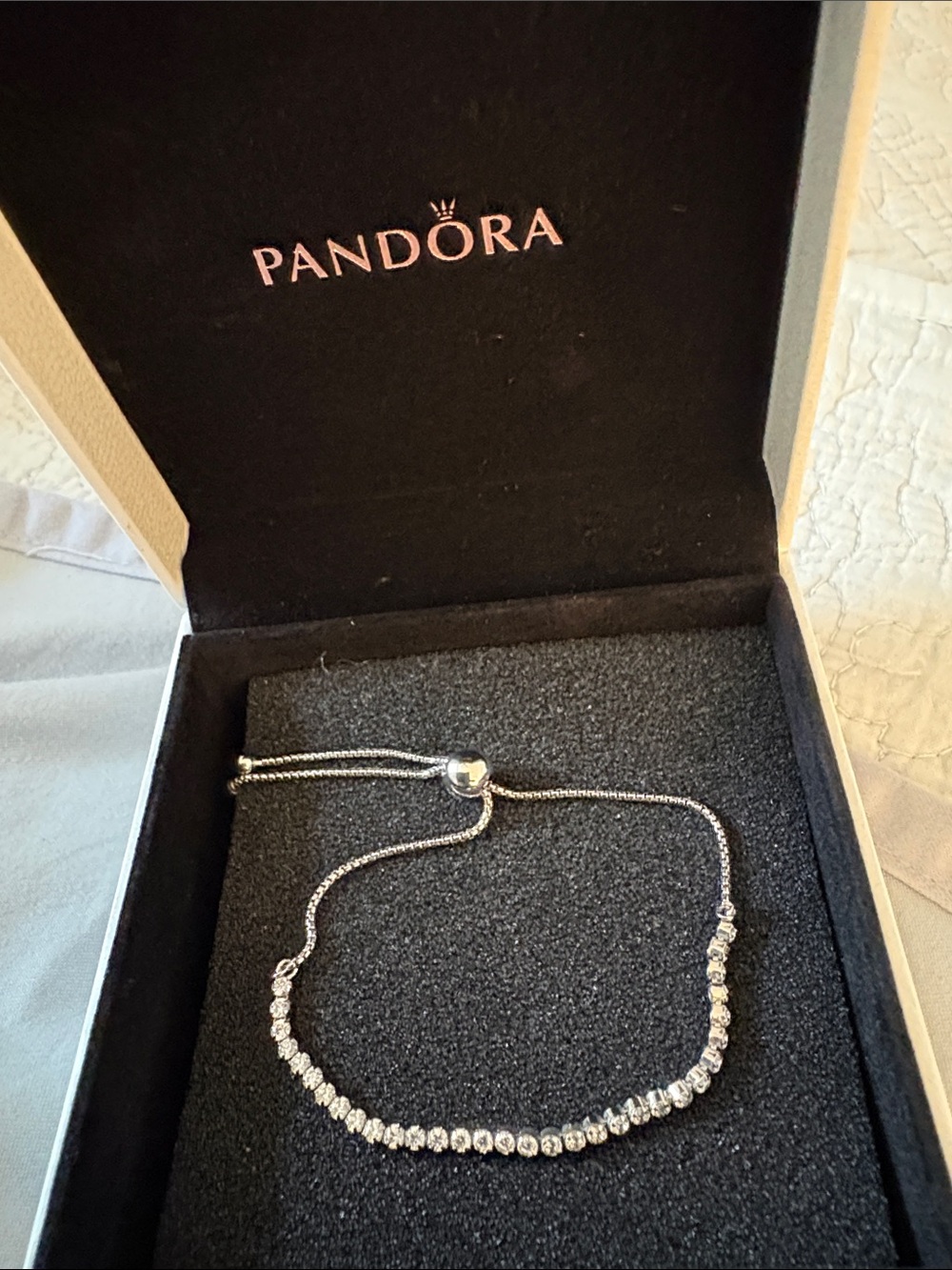 Pandora Silver Sparkling Adjustable Tennis Bracelet - Silver